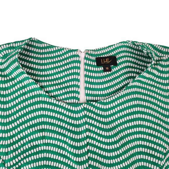 Green White Dress Womens 18 XL Geometric Fit Flare Flowy Sleeveless Polka Dot - Picture 8 of 13